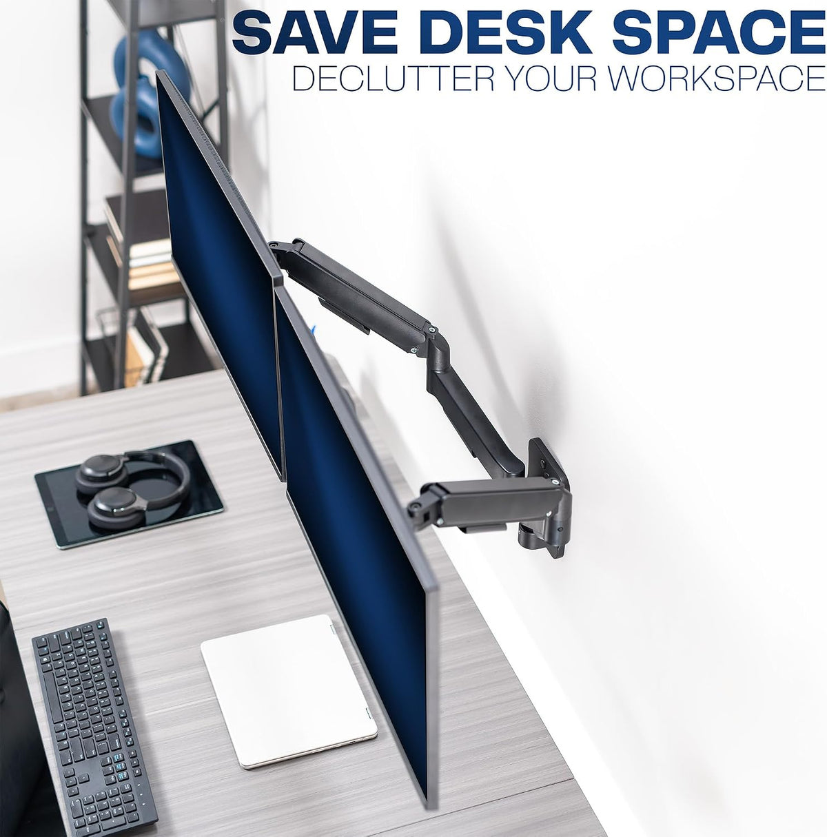 VIVO Height Adjustable Mechanical Extended Arm Dual Monitor Wall Mount Full Motion Articulating, Fits 2 Screens 17 to 32 inches, Black, MOUNT-V002G