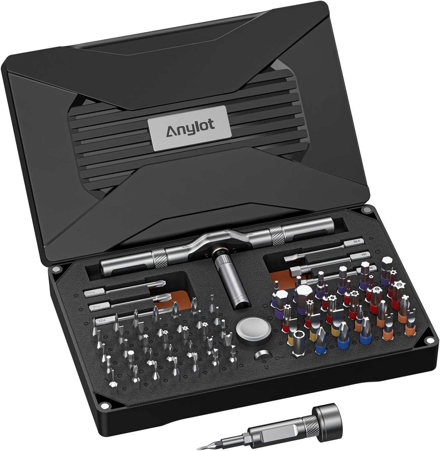 74-in-1 Magnetic Ratchet Screwdriver Set with S2 Steel Bits | T Handle Allen Wrench Set, Storage case, detachable design. Ideal for electronics, furniture, bicycle, watch, DIY.