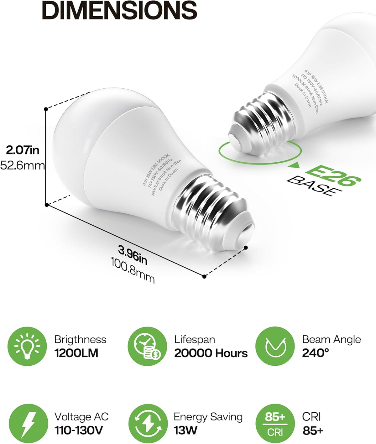 Dusk to Dawn Light Bulb Outdoor 100W Equivalent, Daylight 5000K, 1200LM
