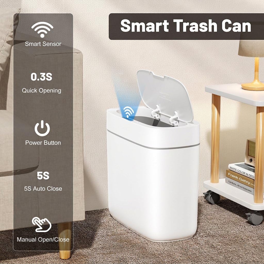 MOPALL 3.2 Gallon Motion Sensor Trash Can with Lid for Bathroom