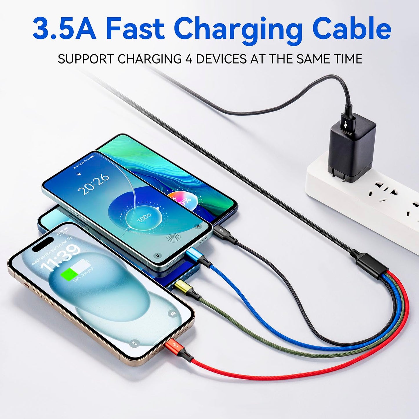 Multi Charging Cable,4 in 1 Braided Multiple Charger Cord, 2Pack 6Ft | USB C Multi Charger Cable Adapter with Lightning/Type C/Micro Ports for Cell Phones,iPhone 17-8,Tablets,Galaxy,PS & More