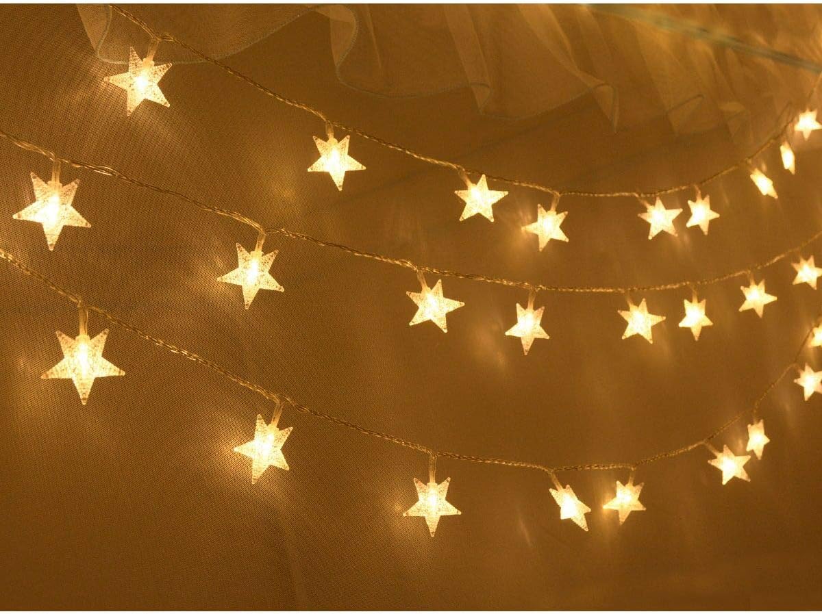 25ft 50 LED Multicolor Star String Lights for Bedroom Decorations, Battery Operated Led Christmas Lights for Apartment Dorm Room Decor(Remote/Timer/Warm White Multicolor Combination)