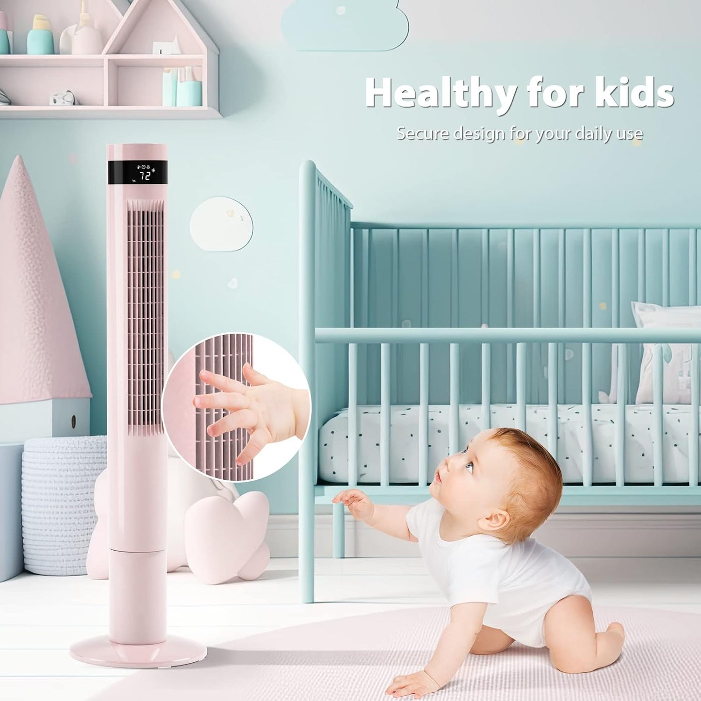 Antarctic Star Tower Fan Portable Electric Oscillating Fan (43 inch, Pink) | Quiet Cooling Remote Control Standing Bladeless Floor Fans 3 Speeds Wind Modes Timer for Bedroom Office