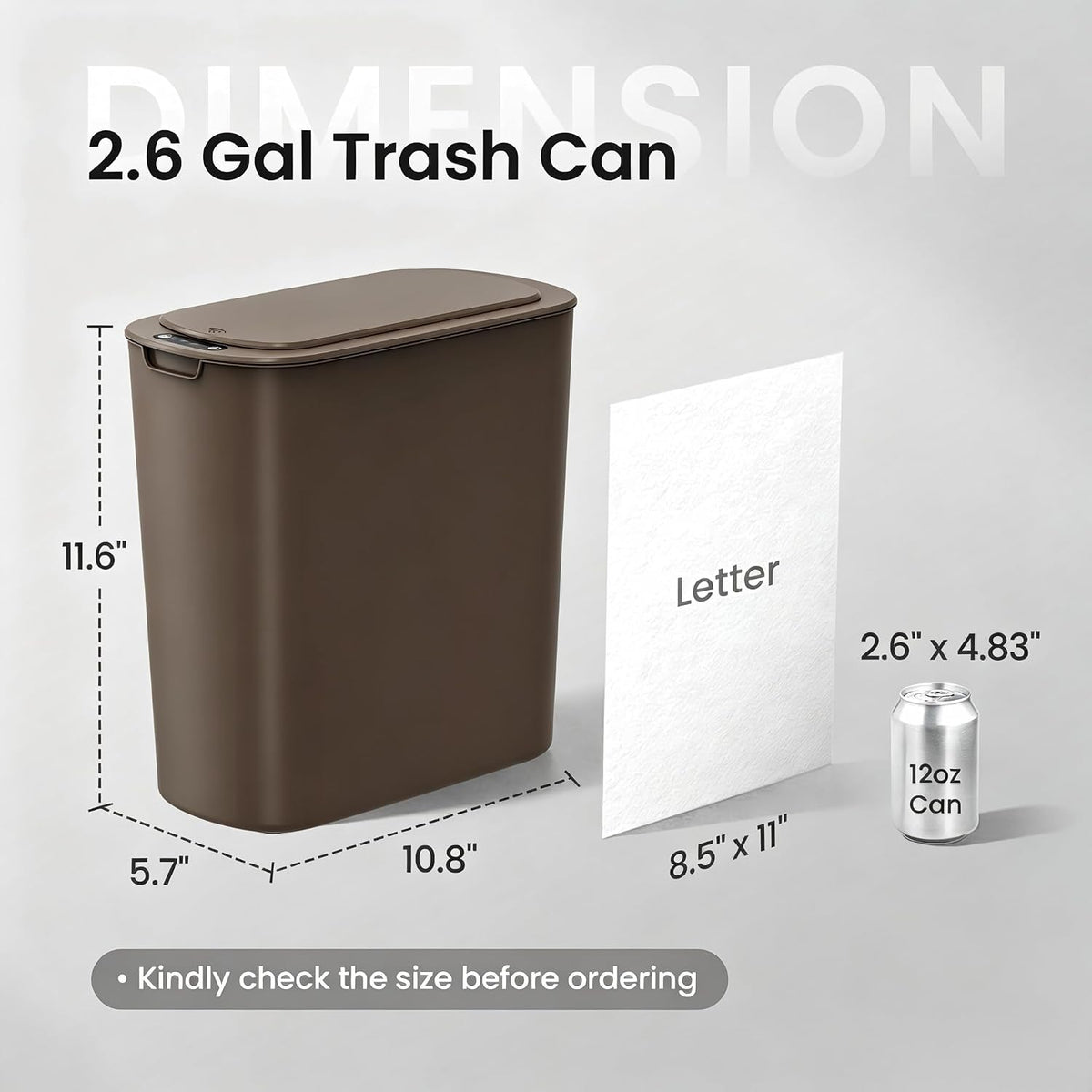 Cesun Automatic Motion Sensor Bathroom Trash Can with Lid, 2.6 Gallon Touchless Trash Bin, Smart Plastic Slim Garbage Can Small Brown Wastebasket for Toilet, Office, rv, Bedroom, Living Room