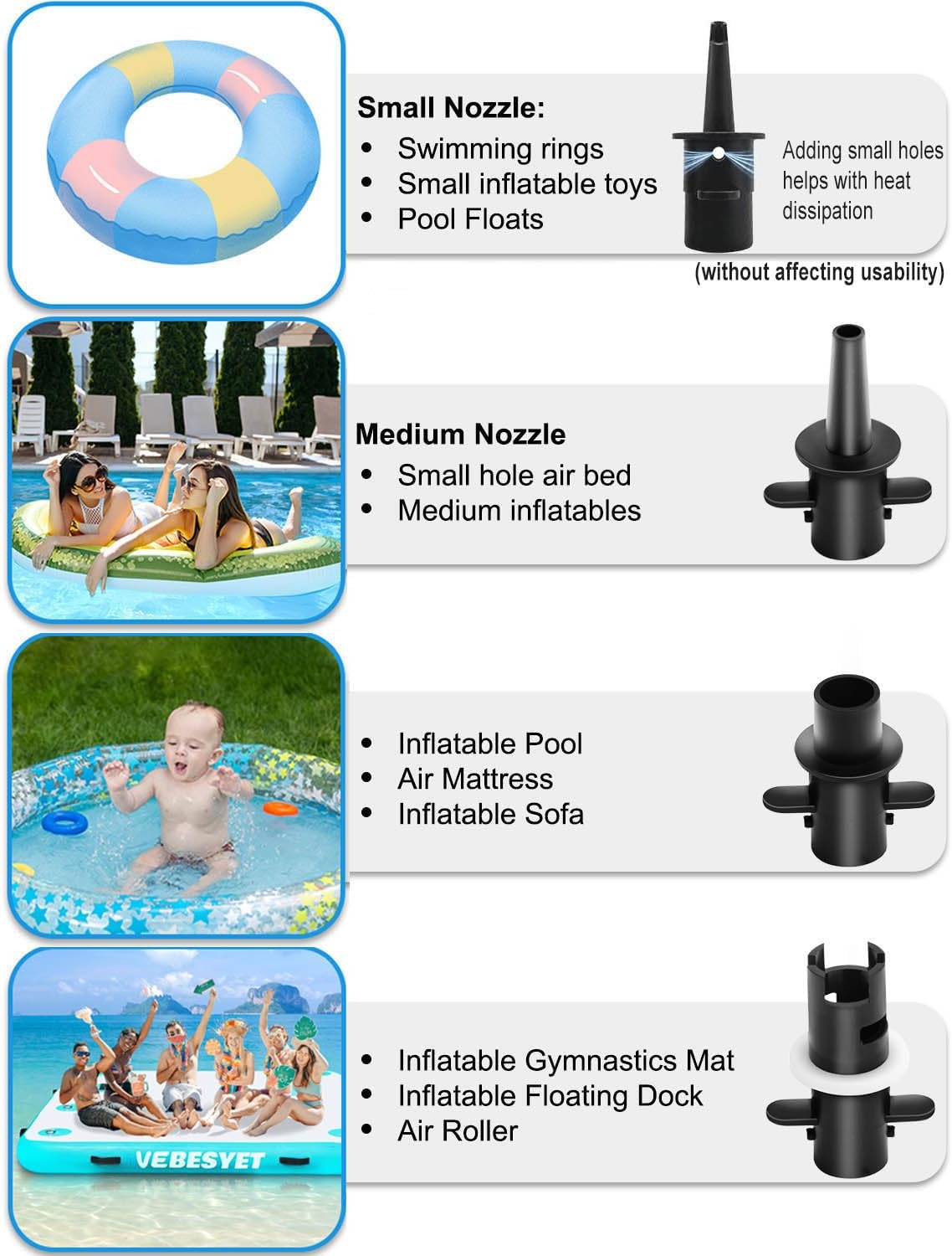 Electric Air Pumps for Inflatables Air Mattress Gymnastics Track Mat Quick Fill Inflator/Deflator for Pool Floats Dock Raft,4 Nozzles, 110-120V AC (400W)