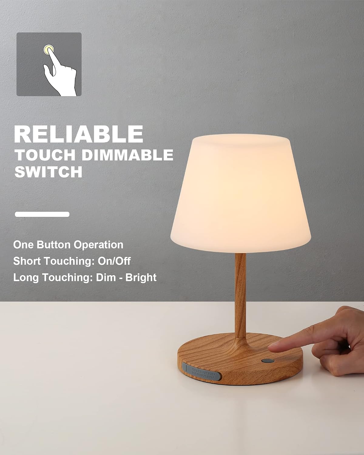 WEILAILUX Outdoor Battery Operated Table Lamp Waterproof, 4000mAh Cordless Table Lamp Rechargeable, Touch Dimmable Desk Lamp, LED Night Light for Patio Camping Restaurant Home (Wood Grain, 9.6in)