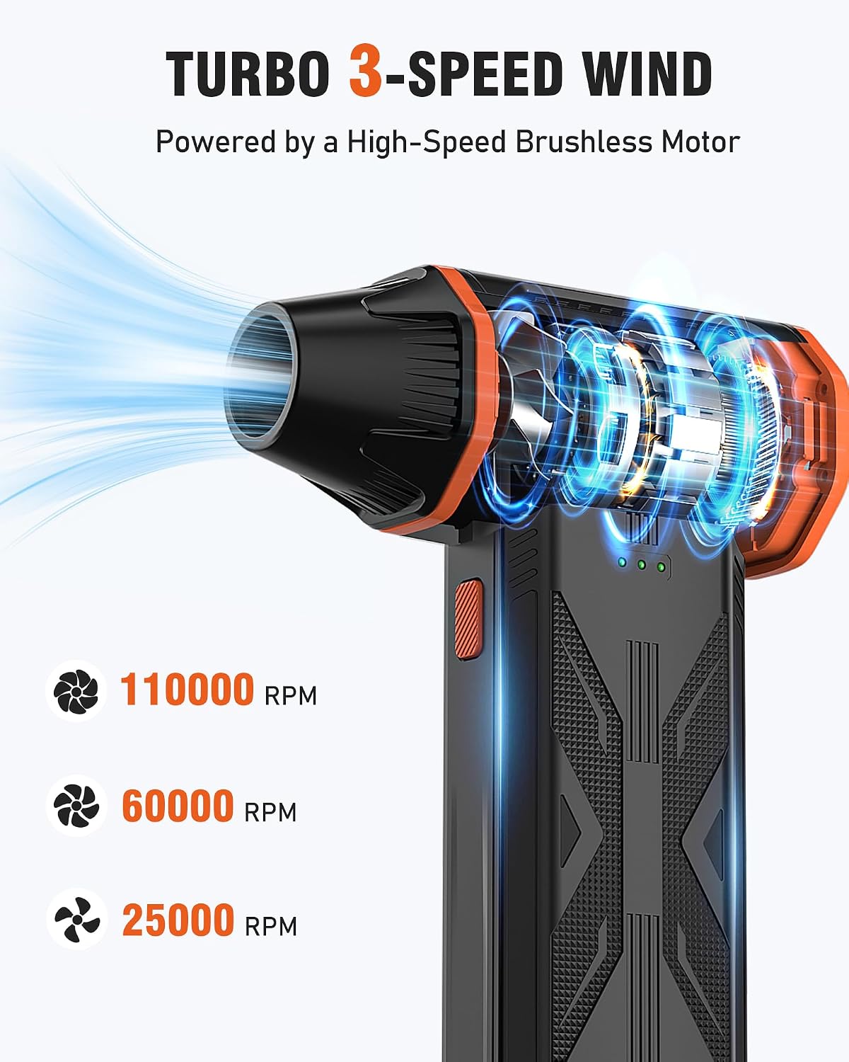 Electric Air Duster, 110000 RPM Cordless Rechargeable Compressed Air Duster with 3 Speed Modes, Portable Handheld Air Blower for Computer Cleaning, Keyboard, PC, Electronics, Car, Office & Home