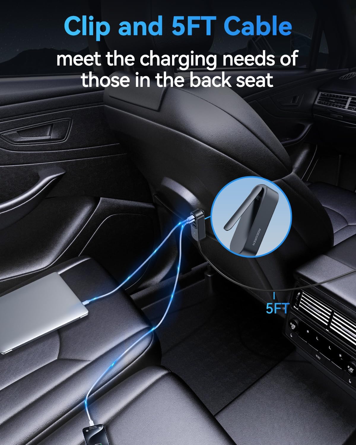 Rocoren 105W 6‑Port PD USB‑C Car Charger with 5FT Cable, Travel Essentials | Cigarette Lighter Adapter Powers Multiple Devices At Once, Car Accessory For Road Trips And Compatible With IPhone 17/16