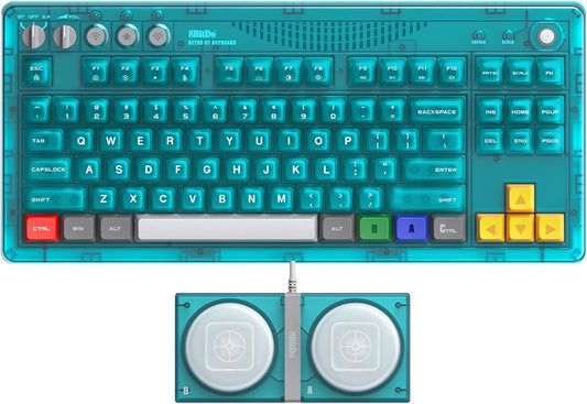 8BitDo Retro 87 Mechanical Keyboard, Hot Swappable Wireless Gaming Keyboard with RGB Backlight, Bluetooth/2.4G/USB-C, Linear Switches, Dual Super Buttons for Windows PC & Android - Clear Blue