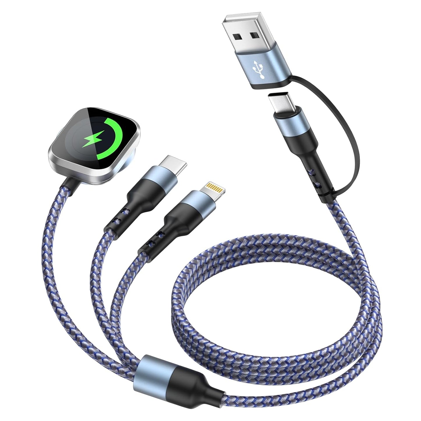Travel Essentials for iPhone iWatch Charger 3 in 2 USB Cable, 2Pack 5FT | for iWatch/iPhone Charger/L Port, Beach Vacation Essentials USB C Cord Compatible with iWatch 10-1/iPhone 17-11/PS/Galaxy/Car