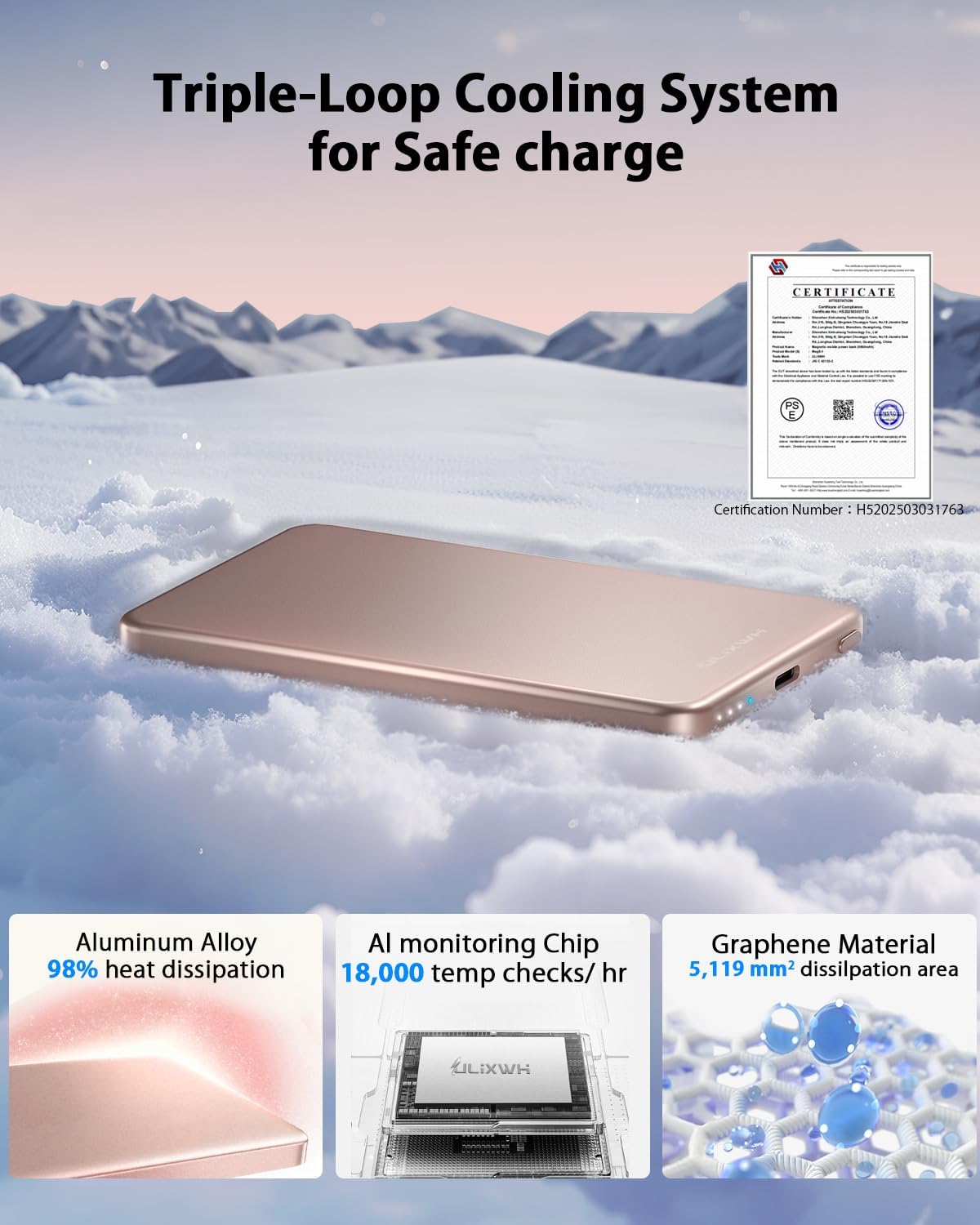 [0.3" Ultra Slim] [Alloy-Made] ULiXWH for Magsafe Portable Charger for iPhone, 2026 Upgrade 5000mAh Fast Charging Magnetic Power Bank, Wireless Battery Pack for iPhone 17 Air 16 15 Pro Max 14 13, Pink