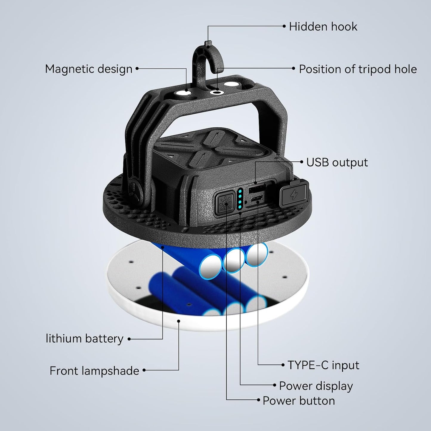 VAVOFO 30W 3000LM LED Camping Lantern Rechargeable, 3 Lighting Modes, 7200mAh Camping Lights ,IP65 Waterproof Flashlight , Portable Tent Light with Magnetic Base for Emergencies, Power Outages(Black)