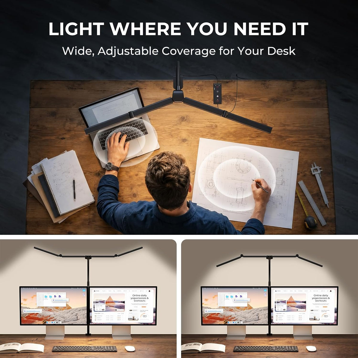 LED Desk Lamps for Home Office, Adjustable Swing Arm Desk Lamp with Clamp | Gooseneck Tall Clip on Desk Light for Sewing,Reading,Draw,Workbench,Study,Puzzle,Craft,Monitor,Architect,Computer,Task