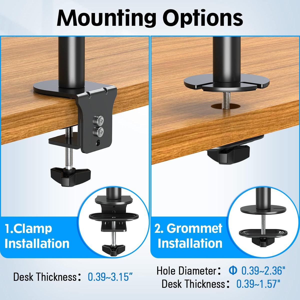 MOUNTUP Dual Monitor Stand, Vertical Monitor Mount for 2 Max 32 inch Stack Screen Monitors, Height Adjustable, Swivel, Tilt Monitor Desk Mount with C Clamp Grommet Base, Home Office