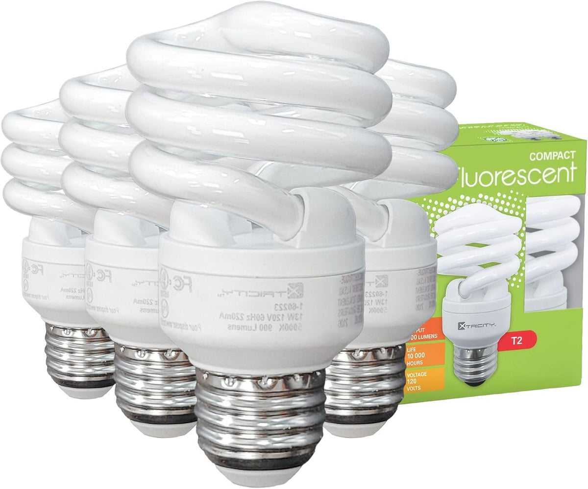 Xtricity Compact Fluorescent Light Bulbs T2 Spiral, E26 Base (4 Pack)