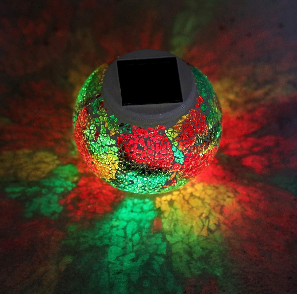 WSgift Color Changing Solar Powered Glass Mosaic Ball Led Garden Lights, Rechargeable Solar Table Lights, Outdoor Waterproof Solar Night Lights Table Lamps for Decorations, Ideal Gifts