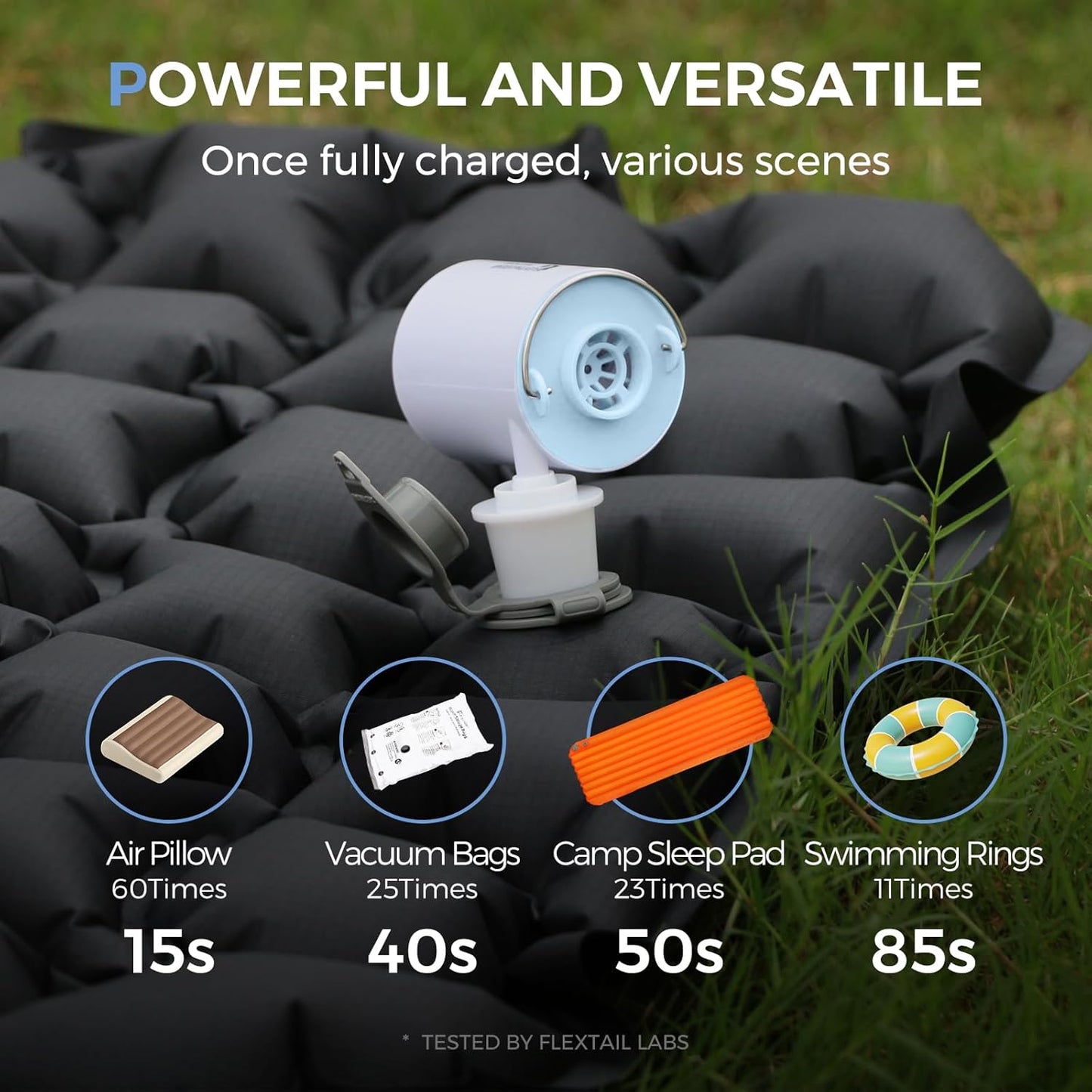 FLEXTAILGEAR Air Pump for Inflatables, Portable Electric Air Pump | 2.82oz Ultra-light & Tiny Air Pump, Inflate & Deflate for Pool Floats, Air Mattresses, Vacuum Storage Bags, Camping Gear