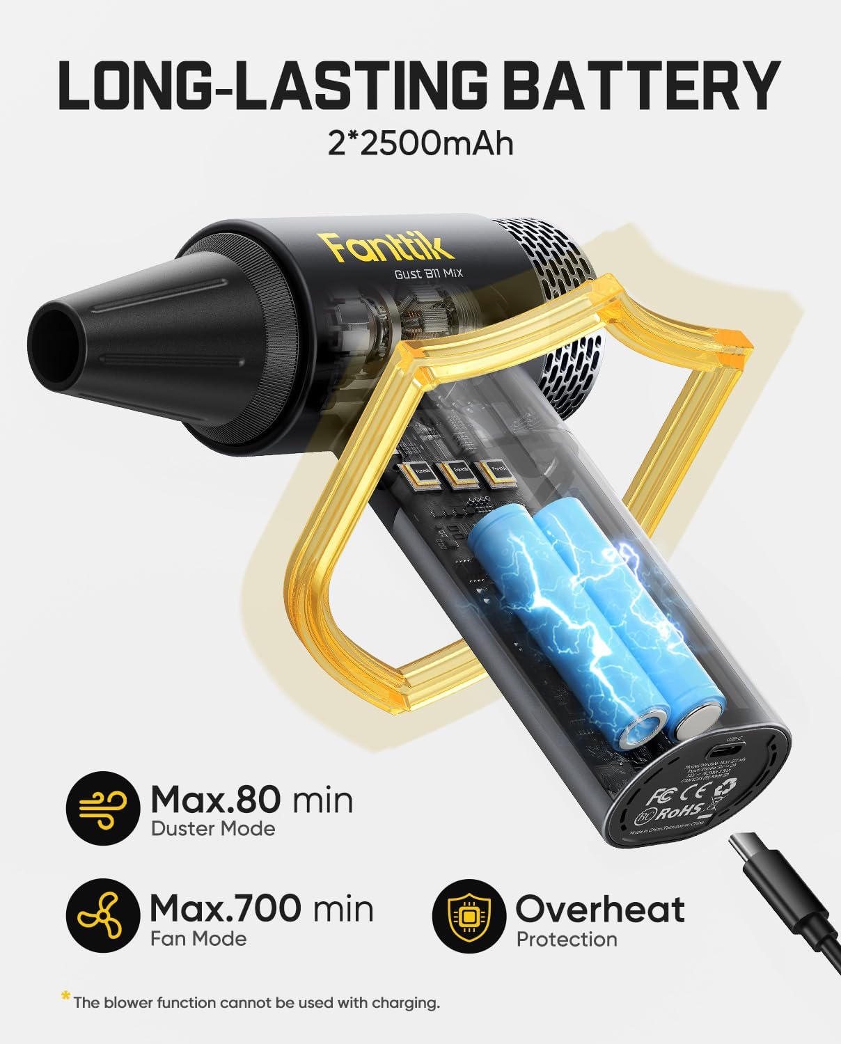 Fanttik Gust B11 Mix 2-in-1 Electric Air Duster & Portable Fan | 110000RPM Brushless Motor, 100-Speed Adjustable, One-Tap Booster, Rechargeable Blower for PC, Electronics & Outdoor Cooling