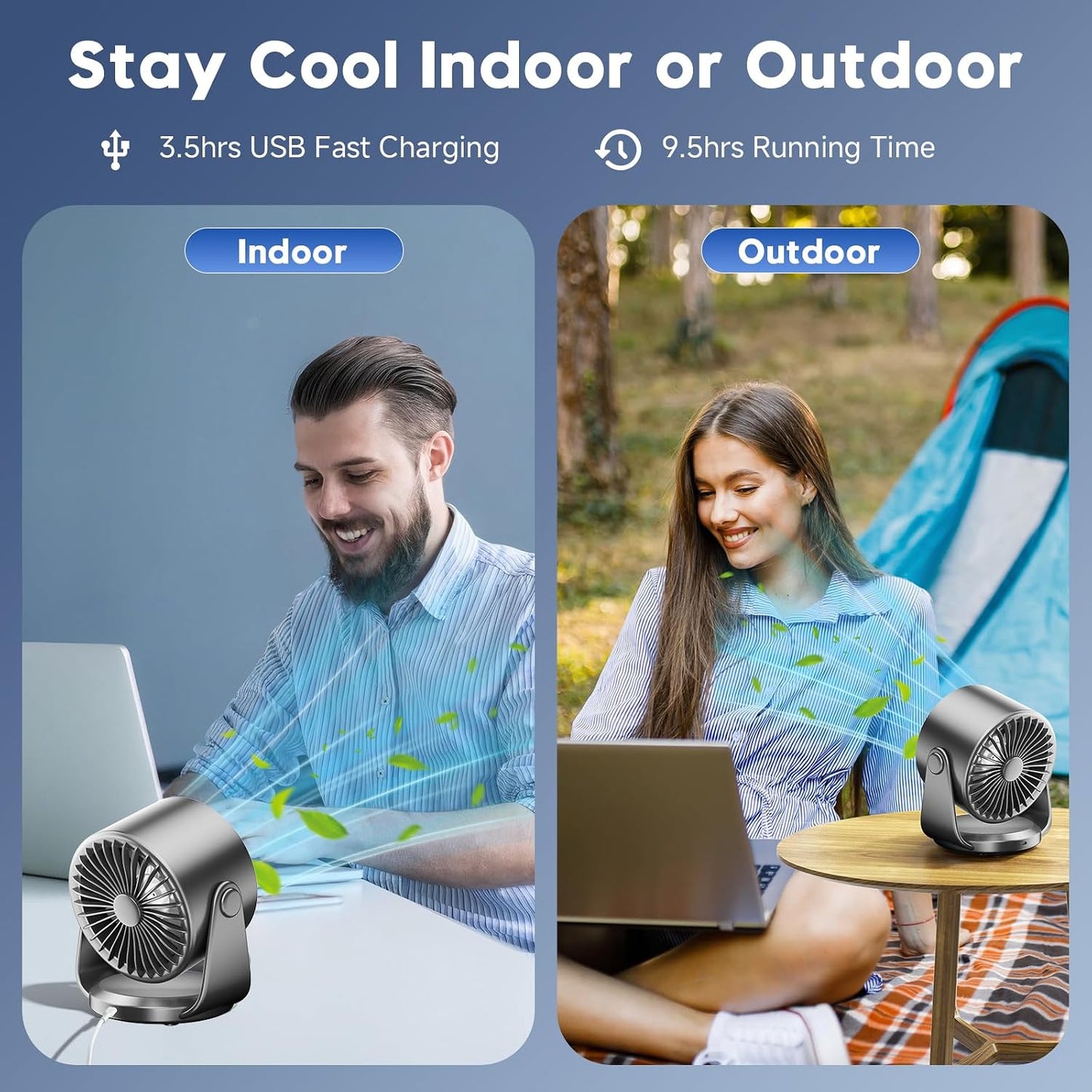 YOSHENMO Desk Fan, Turbo Table Fan for Bedroom, 100-Speed Digital Display, Low Noise, 105° Adjustable Tilt, 7.5-inch, Rechargeable Battery, Wall-Mouted Design for Home, Office, Travel Grey