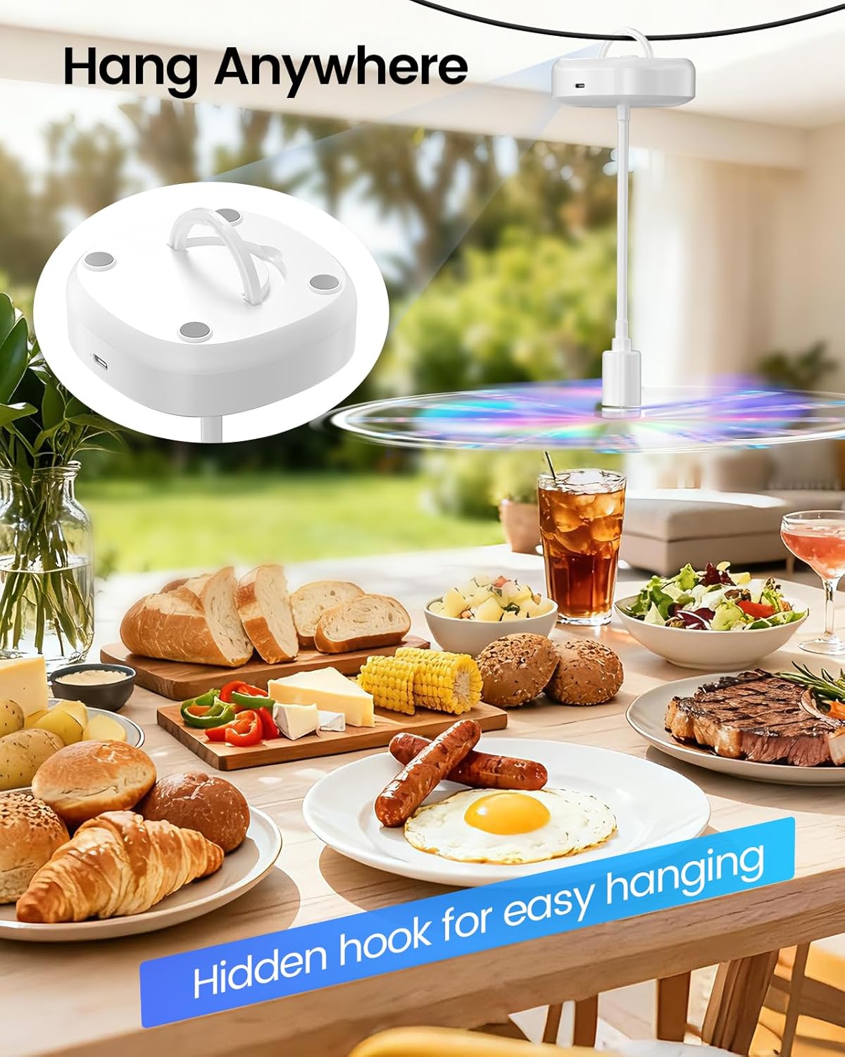 Edvision Fly Fans for Tables, 2000mAh Rechargeable Food Fan, 20H Runtime | Flexible Neck for 360° Coverage, Quiet Table Fan with Soft Safety Blades, Ideal for Party, Picnic, BBQ, Indoor & Outdoor Use
