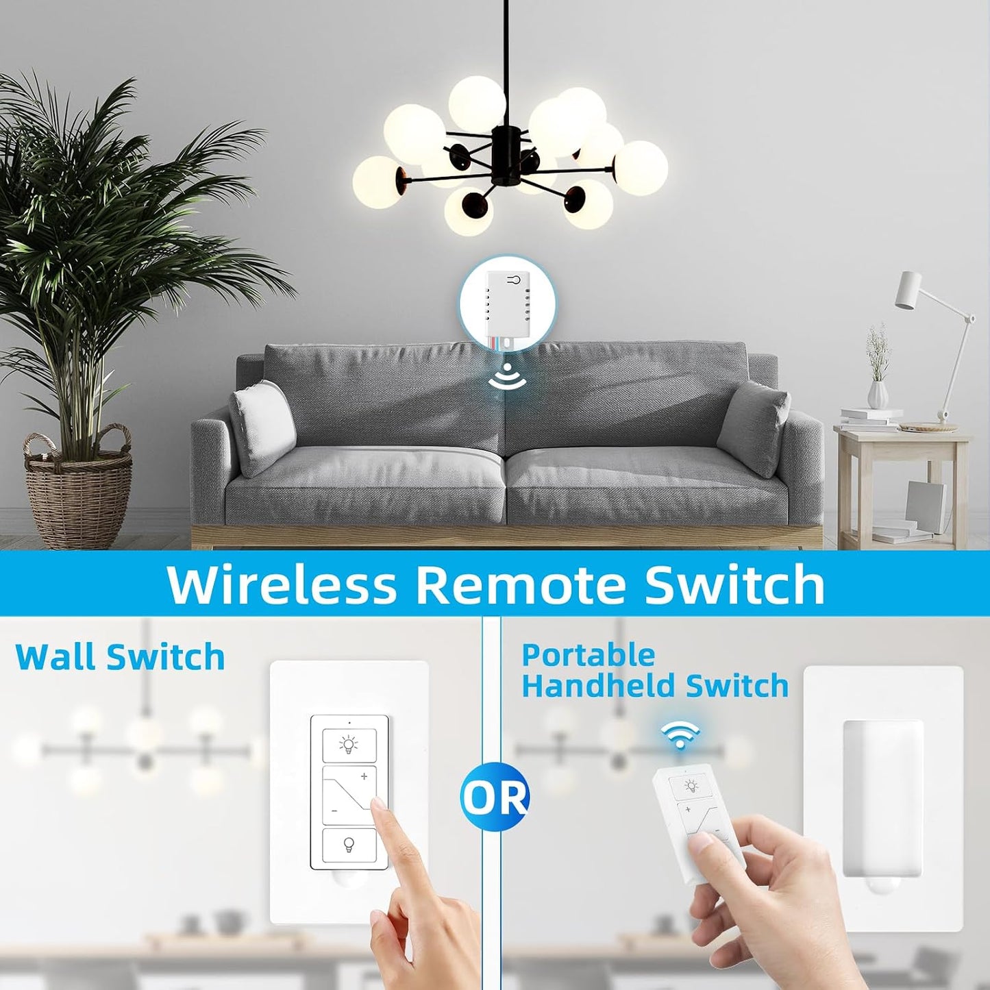 Wireless Dimmer Switch, Remote Light Switch and Receiver kit, Compatible with Alexa Voice Control, Smart Wall Switch Lighting Fixture for Ceiling Lights Pendant Lamps, Support 2.4G&amp;5G