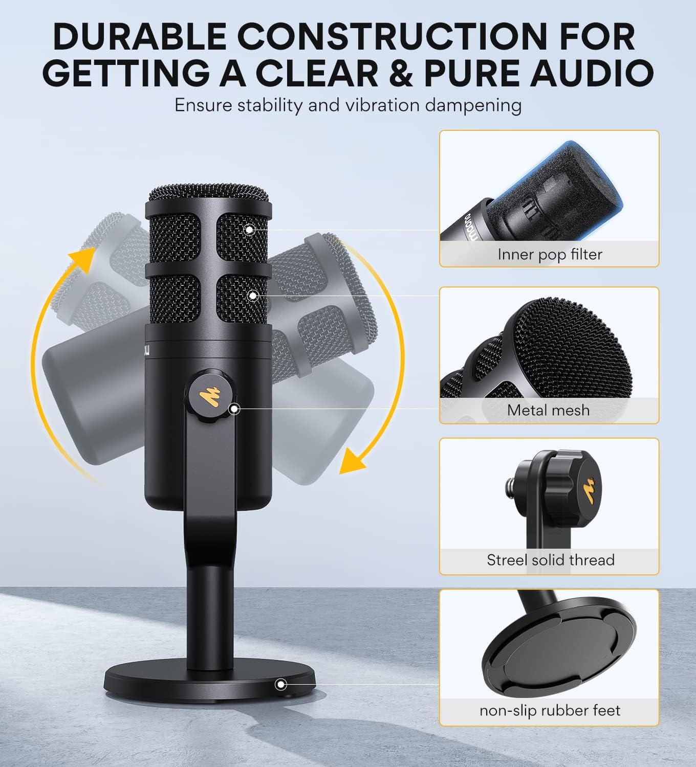 MAONO PD100 XLR Podcast Microphone, Cardioid Studio Dynamic Metal Desk Mic | Compatible with Audio Interface, Audio Mixer, Sound Card for Vocal Recording, Streaming, Voiceover, Music, Content Creation