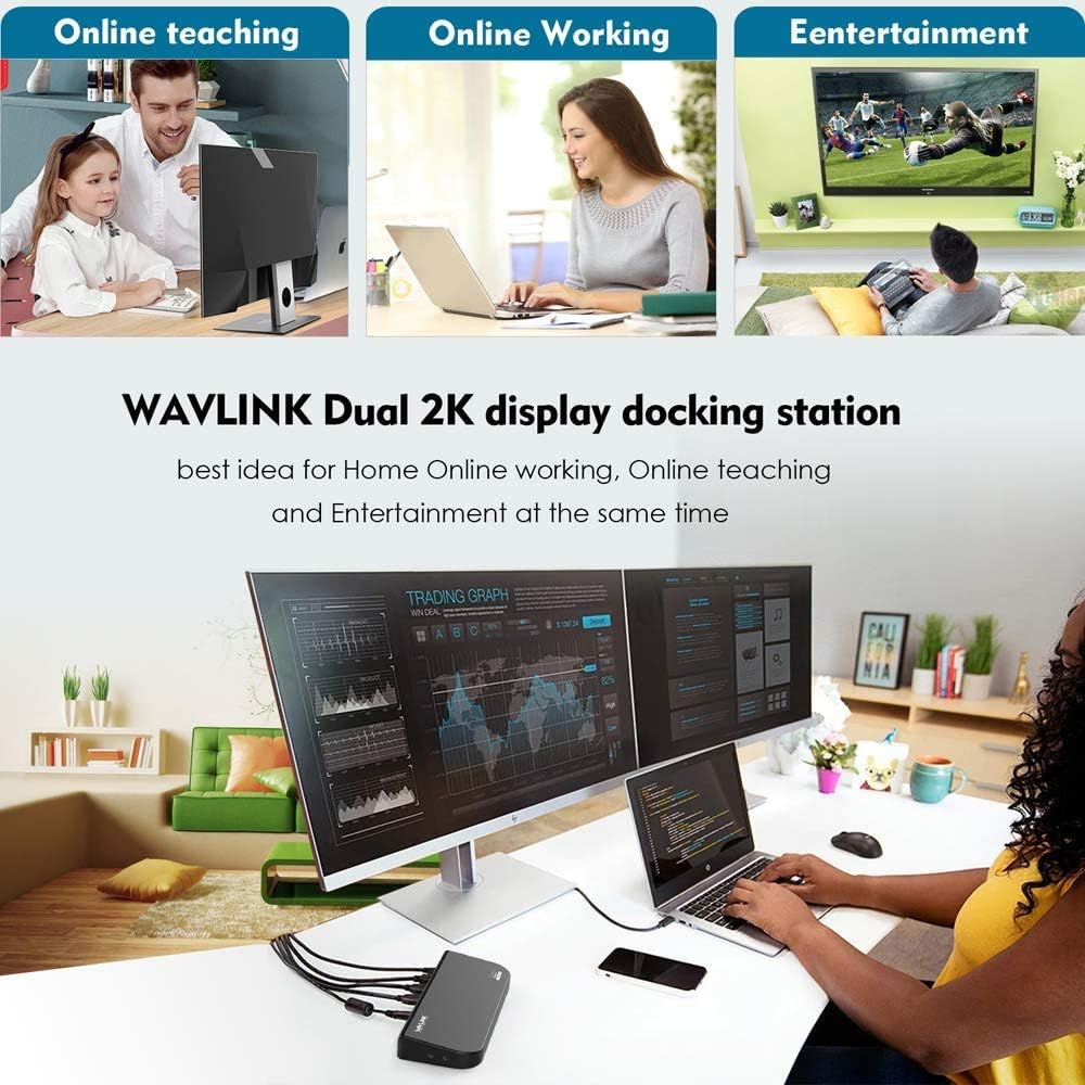 WAVLINK Universal Docking Station Dual 1080P Monitor for Mac, Windows