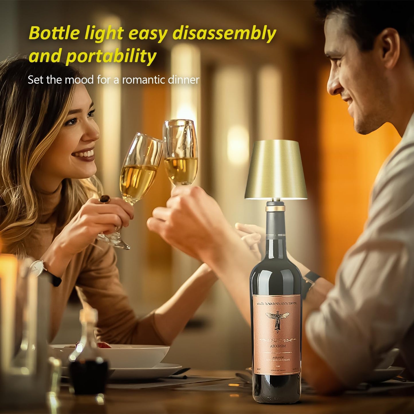 2025 New Wireless Bottle Lamp - LED Bottle Lights for Liquor & Wine Bottles, Cordless Lampshade, Whiskey Bottle Top Light, Bottle Stopper Night Light Kit, Rechargeable RGB Remote & Touch-Dimmable