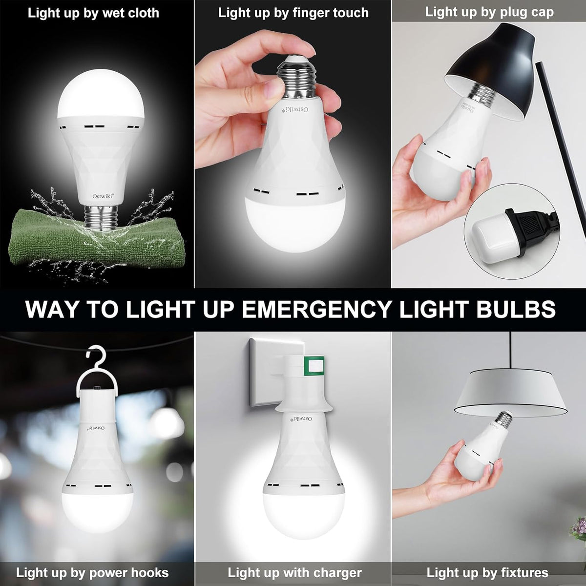 Ostwiki 6 Pack Rechargeable Emergency Light Bulbs Battery Operated Bulb