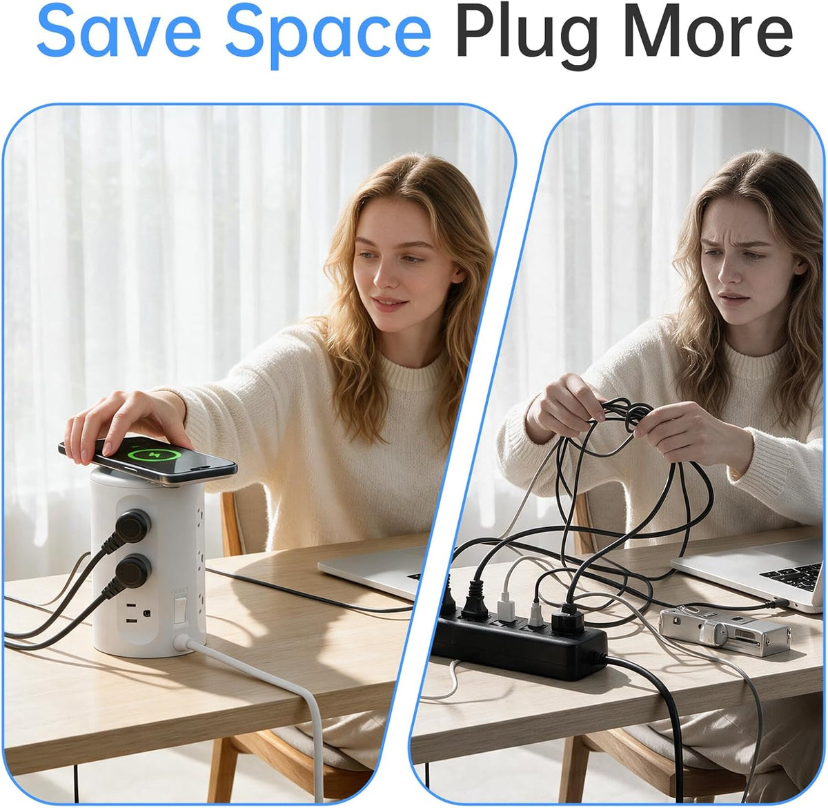 Power Strip Tower with USB Ports, 6.5 FT Extension Cord with Multiple Outlets (12AC+3A+2C) for Home Office Desk College Dorm Room Supplies