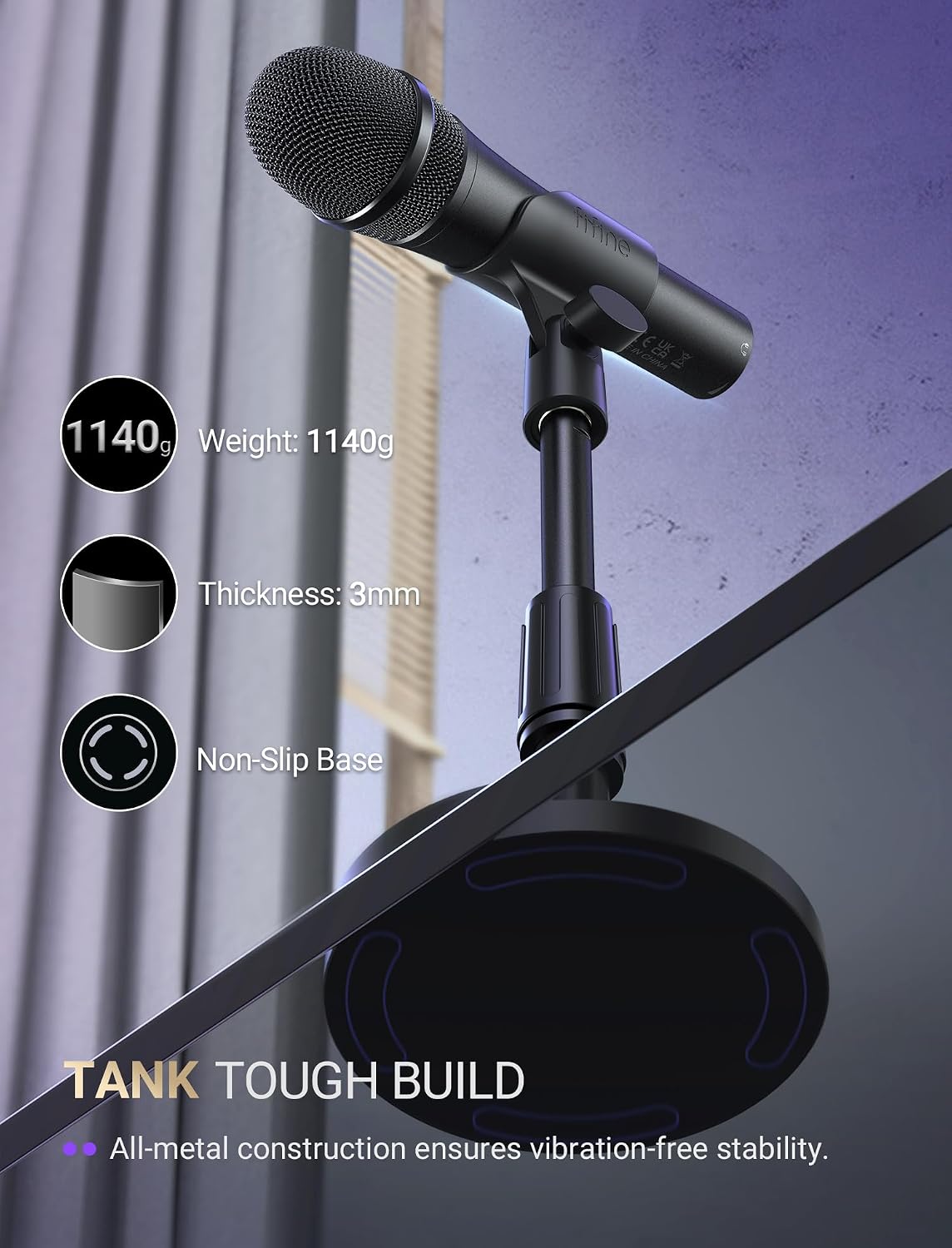 FIFINE AmpliTank TANK2 USB/XLR Dynamic Microphone for Podcast Recording | Studio Desktop Mic with Mute Button, Height-Adjustable Stand, Windscreen for Vocal, Streaming, Voice Over, Black