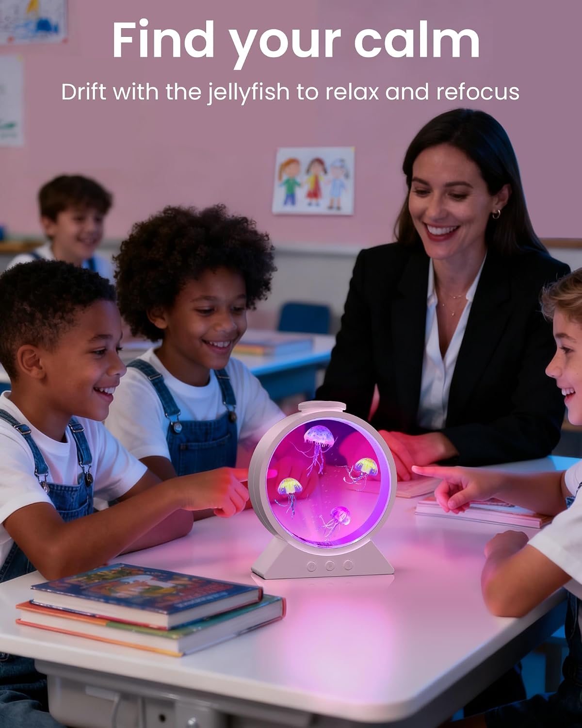 Jellyfish Lamp for Sleep Anxiety Calming Night Light for Bedroom(White) | Whisper-Quiet Sensory | 7 Soft Color Modes | Adjustable Water Flow | 8H Auto-Off Timer | Rounded Tank Lamp Gift for All Ages