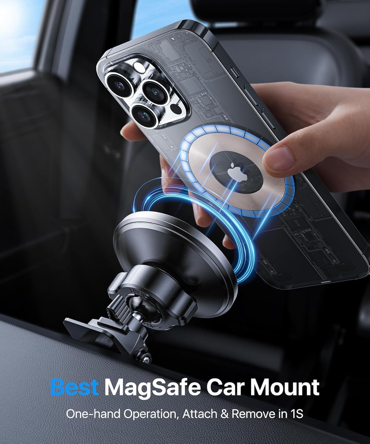 andobil for MagSafe Car Mount, Magnetic Air Vent Phone Mount, Black | 20XN55 Upgraded Strongest Magnet, Military-Grade Metal Clip, 360° Rotation, Carbon Fiber, for iPhone 16 / 15 / 14 / 13 Series