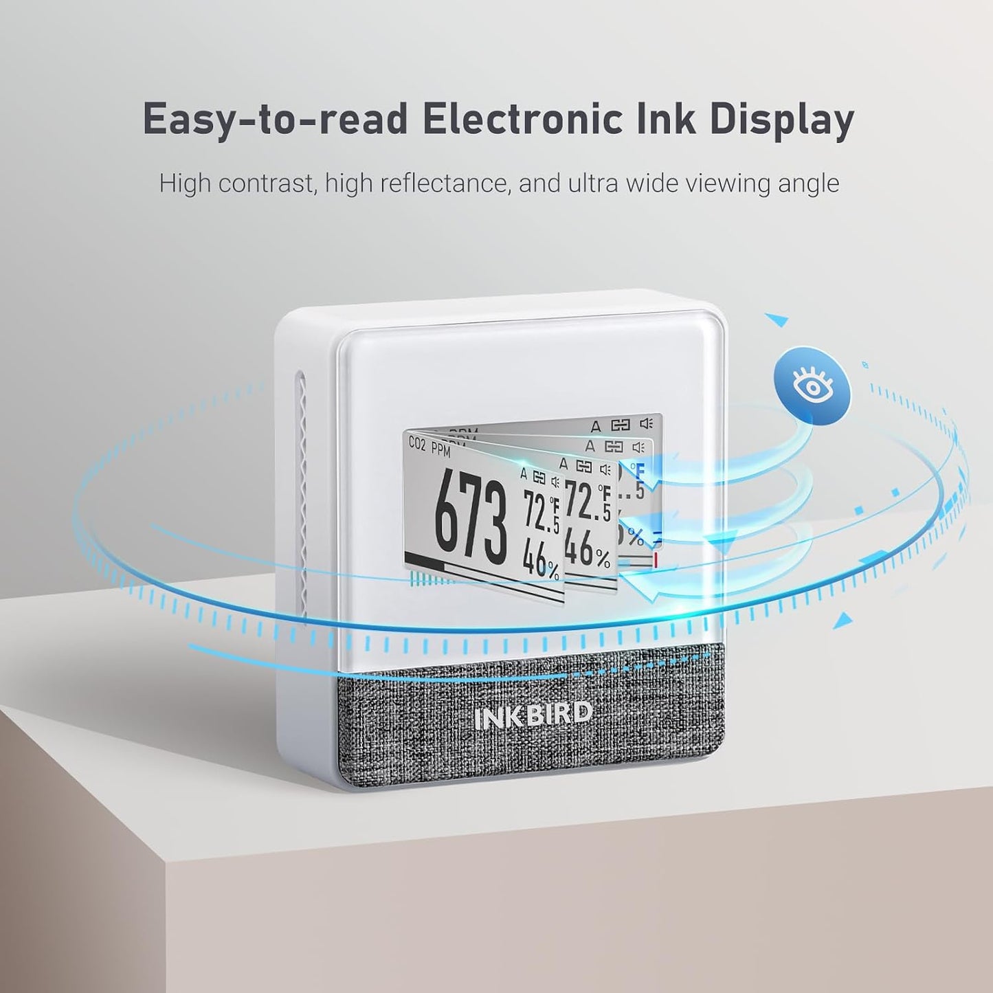 INKBIRD Portable CO2 Detector with Bluetooth, Smart Indoor Air Quality Monitor, can detects CO2, Temperature, Humidity, etc., Electronic Ink Display & 4 Years Battery Life, for Home, Office, motorhome
