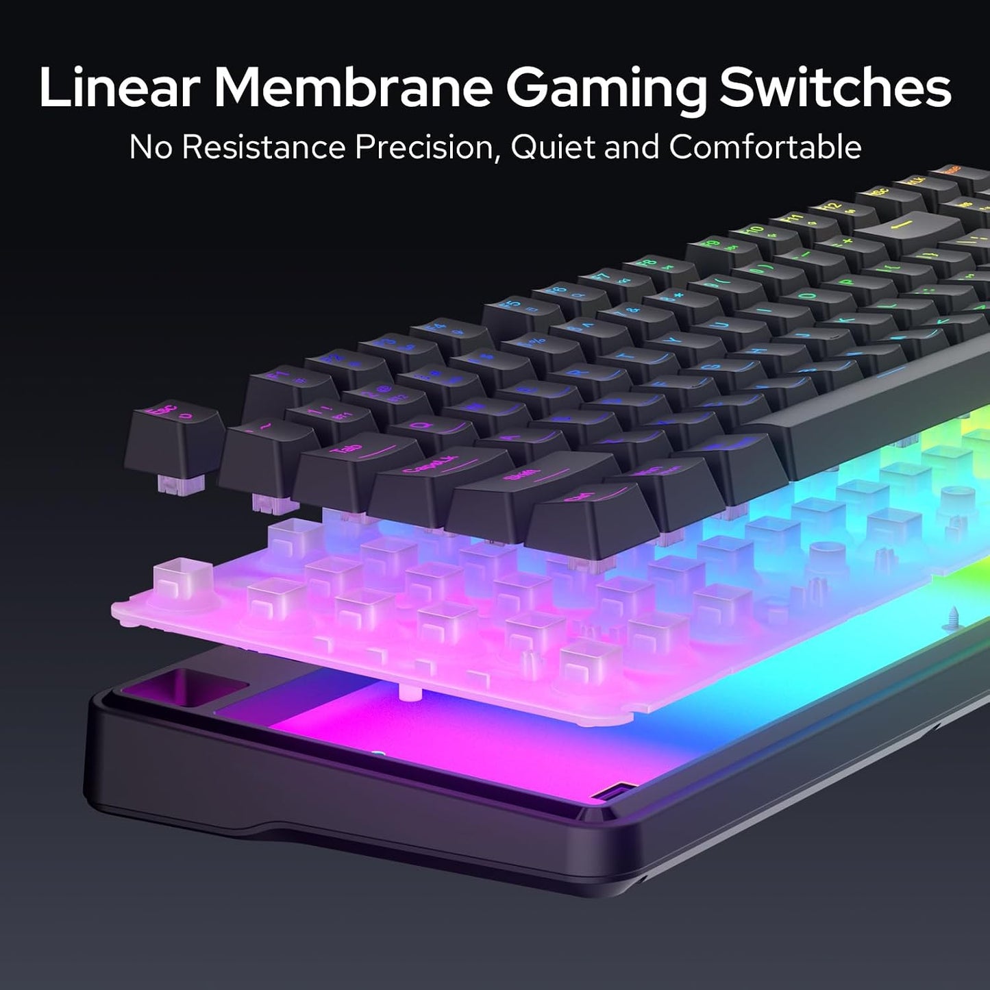 Redragon K526 PRO Wireless RGB Membrane Gaming Keyboard, LED Screen & Knob | See Battery, Mode & Time at a Glance, 0-Delay Tri-Mode, One-Touch Backlit & Media Adjust, 26-Key Anti-Ghost for Combo-Strike