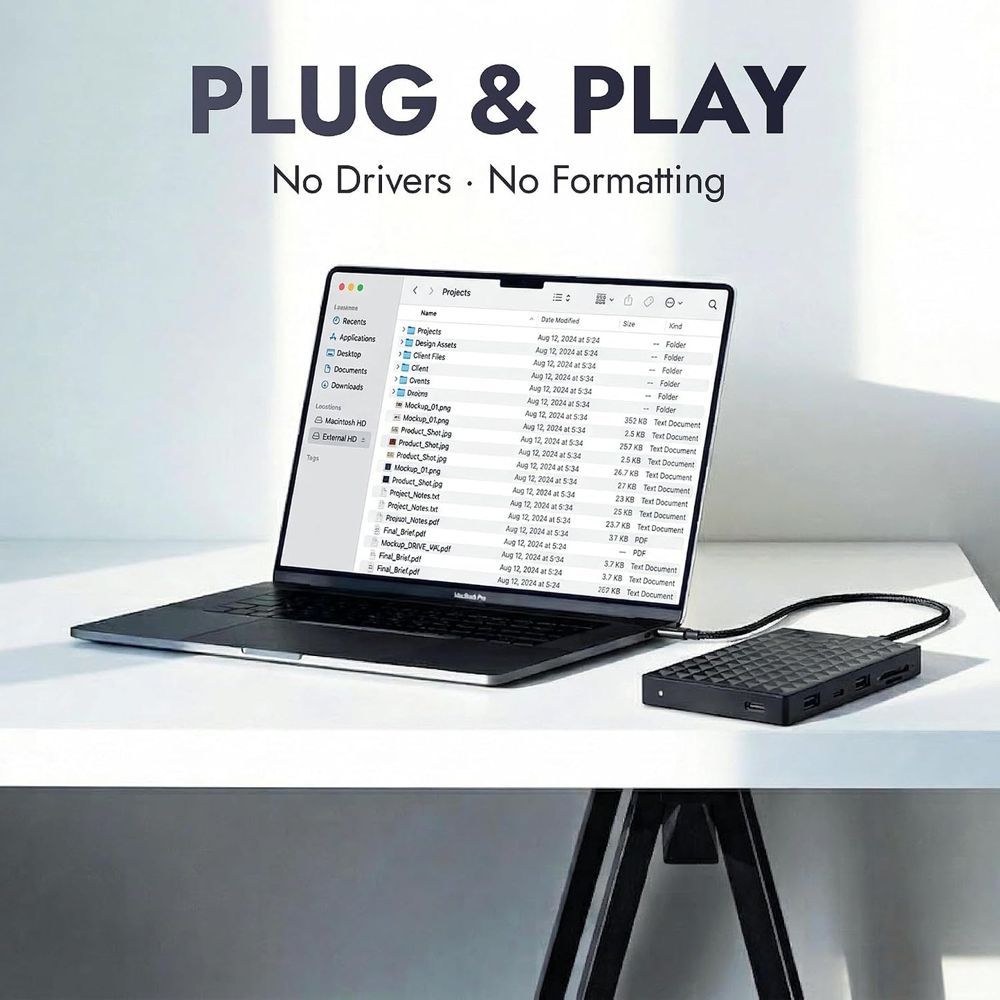Nexus 1TB Portable External Hard Drive with Built-in Docking Station -5-in-1 USBC Hub, USB 3.1 10Gbps, SD & MicroSD, Bus-Powered, Compatible with MacBook, Laptop, iPad (1TB + 5-in-1 Dock)