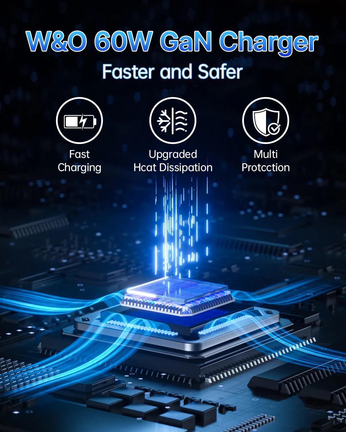 W & O 60W GaN Fast Charger Wall Plug, Built-in Retractable USB-C & L Cables | Retractable Wall Charger with 47.2" Cables, One Pull Charging, No Cable Mess Solution for iPhone 17/16/15, Galaxy S25/S24
