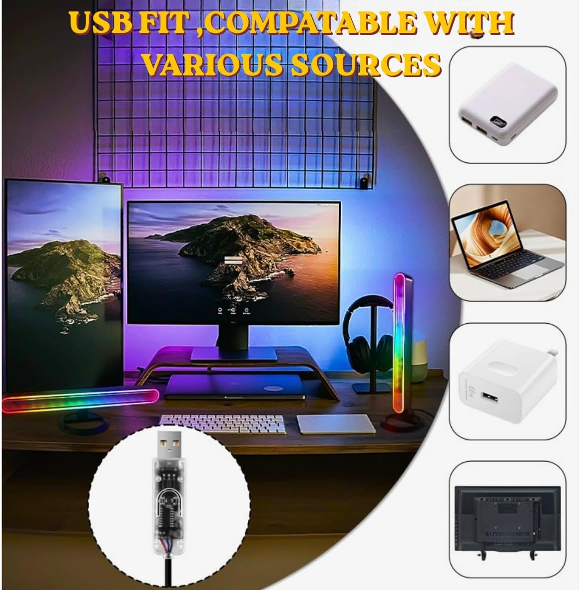Led Light Bar with Music Sync, Color Changing TV Backlight App & Remote Control, RGB & W Smart RGB Light Bar, USB Powered Led Lights for TV, PC Room Monitor Backlight Gaming Accessories