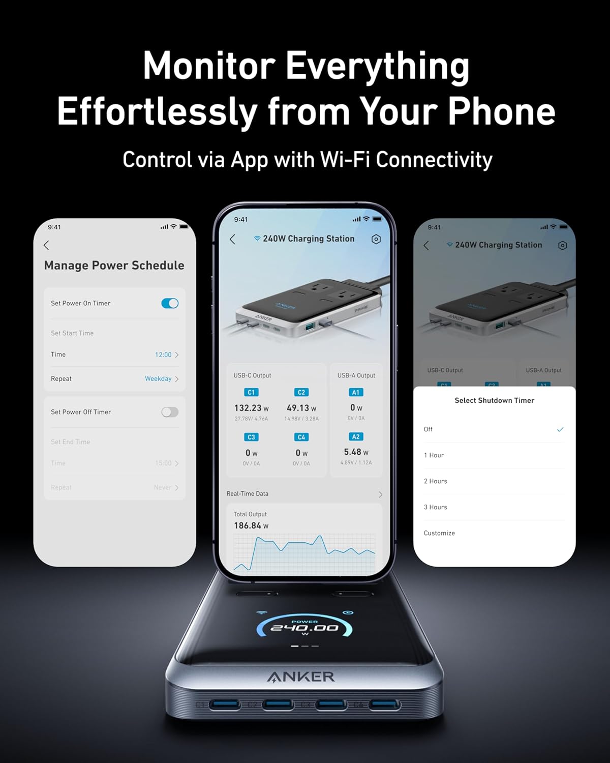 Anker Prime Charging Station, 240W 8-in-1 Power Strip, 2 AC, 4 USB C | 2USB A, 5ft Detachable Extension Cord with Multiple Outlets for iPhone MacBook, Desk Accessories, Home Office(Not for Travel)