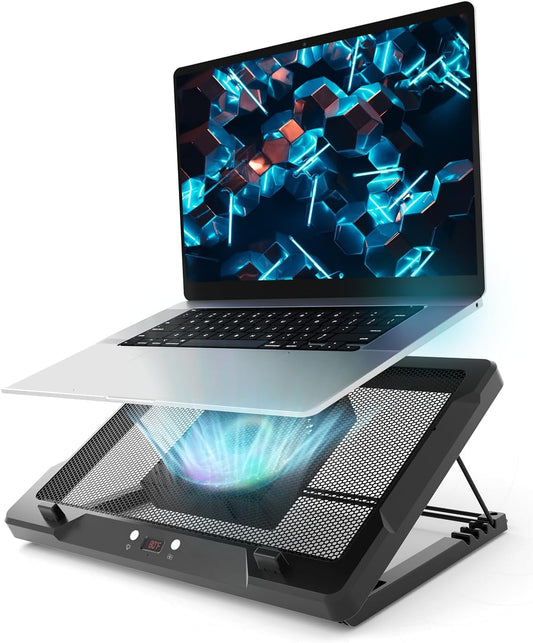 DEPGI Laptop Cooling Pad, Laptop Cooler Stand with 5.5" Movable Fan Easy to Clean, Auto Temp Sensor & 3-Speed Manual Control, Ultra Quiet ≤40dB for 14–17.3 Inch Laptops，Black