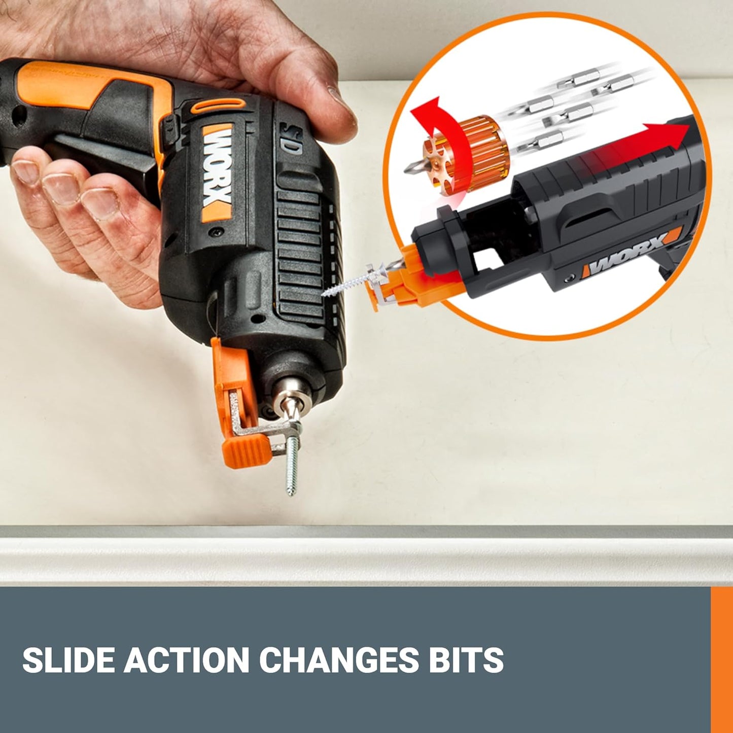 WORX Cordless Screwdriver, 4V 6-Bit Set with Screw Holder, WX255L.5 | Rapid-Reload Cartridge for Fast Changes, One-Handed Screw Holder, Rechargeable Battery, LED Light and USB Type-C Charger