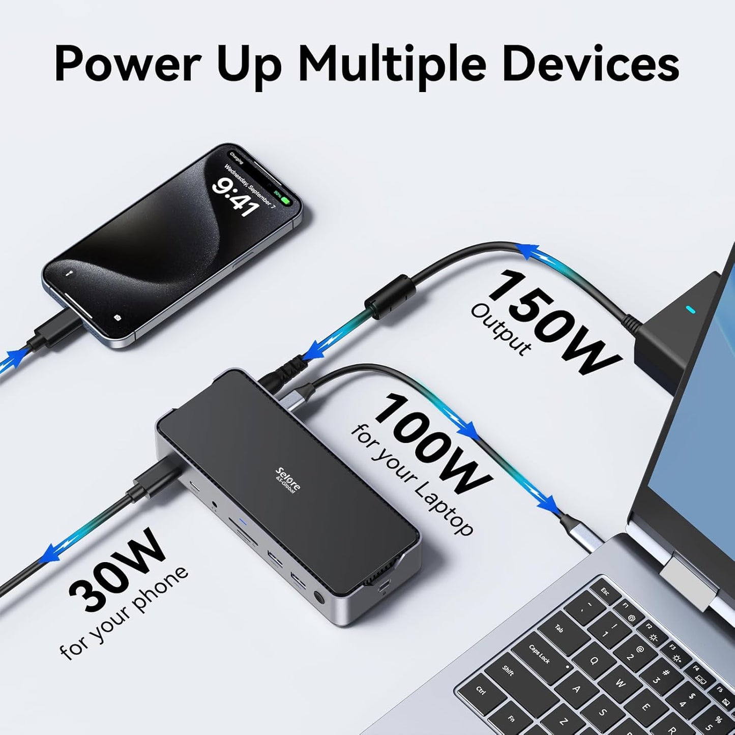 USB C Laptop Docking Station 3 Monitors,150W DC Power for Dell/Lenovo/HP | 2 HDMI DisplayPort 4K@144Hz,USB A 2.0/3.0,USB C 3.1 10Gbps&30W Output,Ethernet,microSD&SD,Audio,150W DC Power