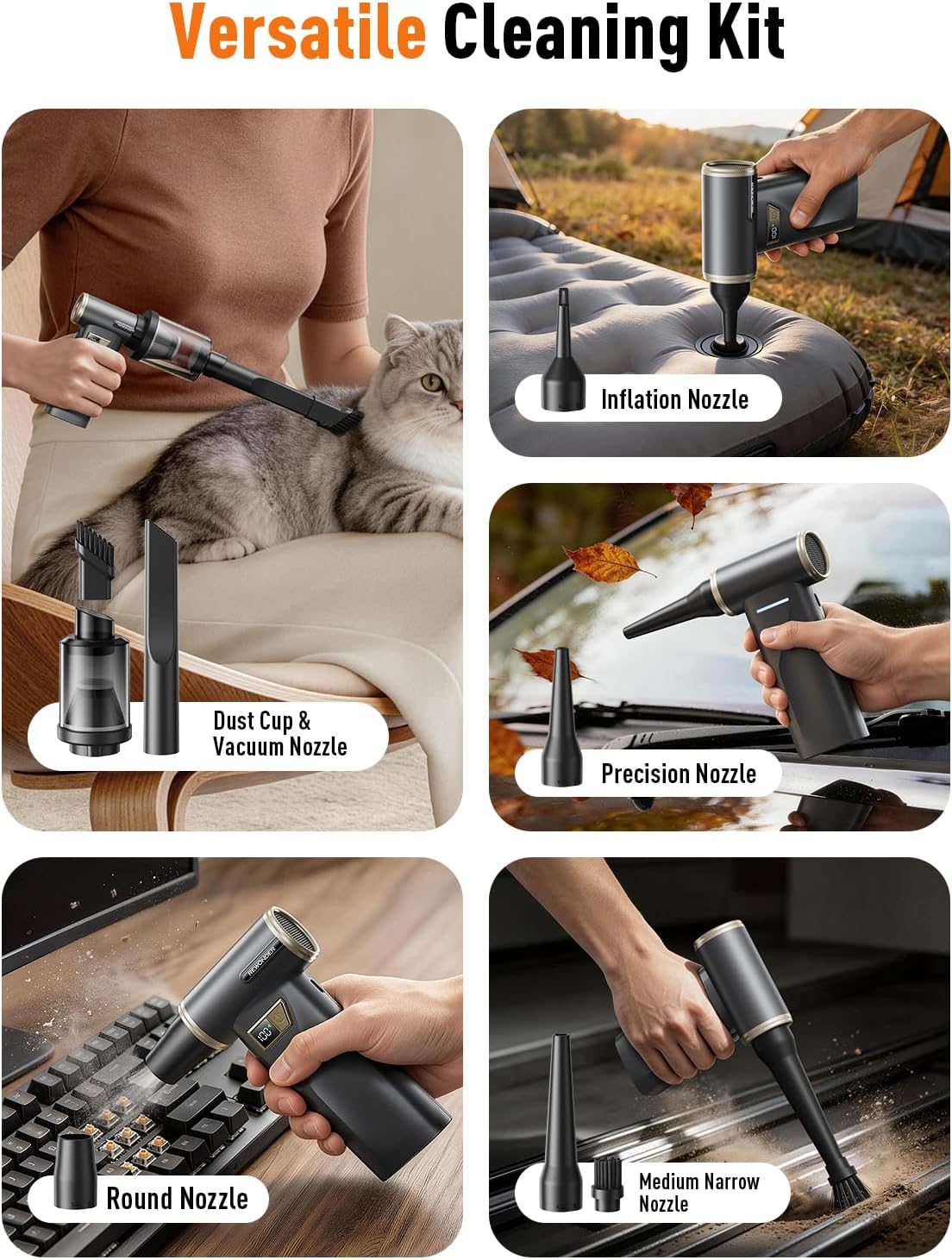 REWONDER Electric Air Duster Rechargeable Cordless Air Blower | 130000RPM Brushless Motor, 100 Adjustable Speeds, LED Display, Duster Blower for PC, Computer, keyboard, Car, Home Cleaning