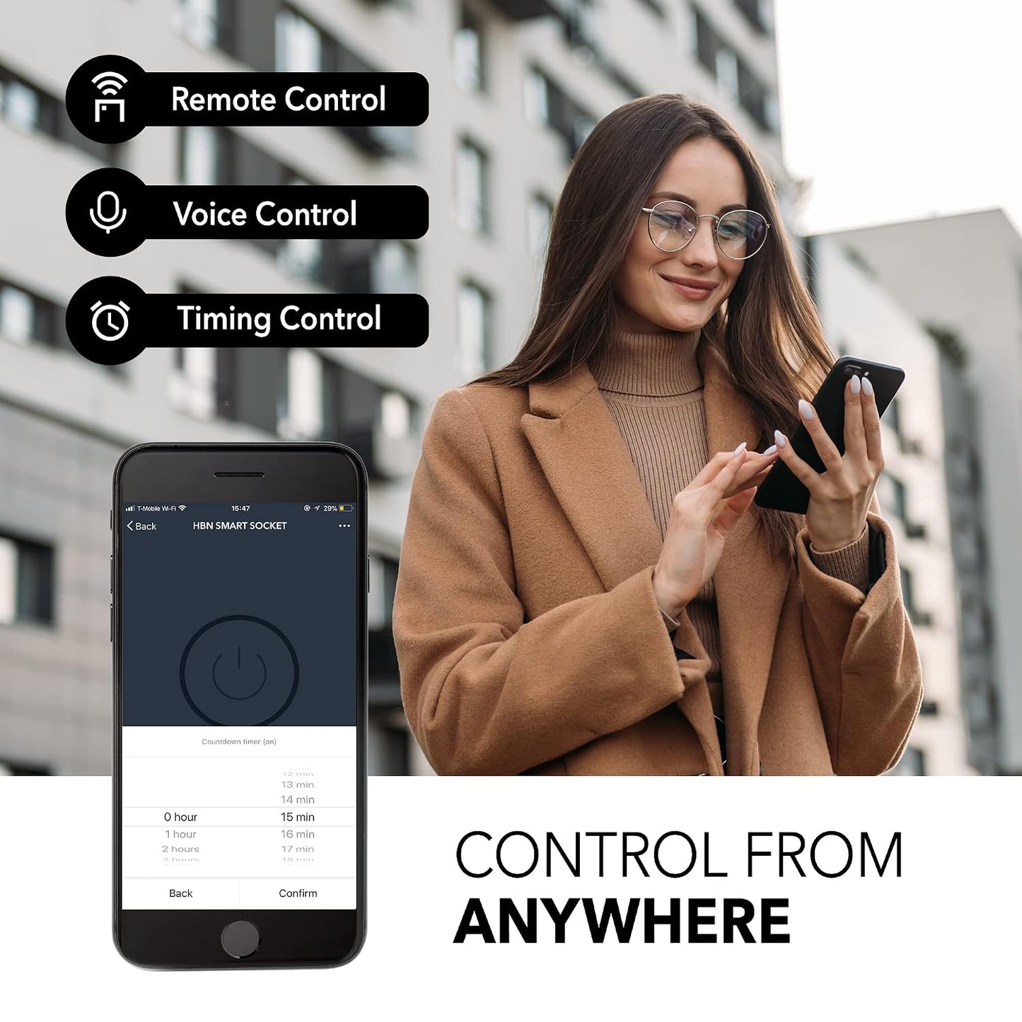 HBN Dual Smart Plug,WiFi Socket Plug Timer Work with Smart Life,2.4GHZ Only | Alexa, Google Home Assistant, Remote Control with Timer Function, No Hub Required, ETL Certified,1875W/15A,2-Pack