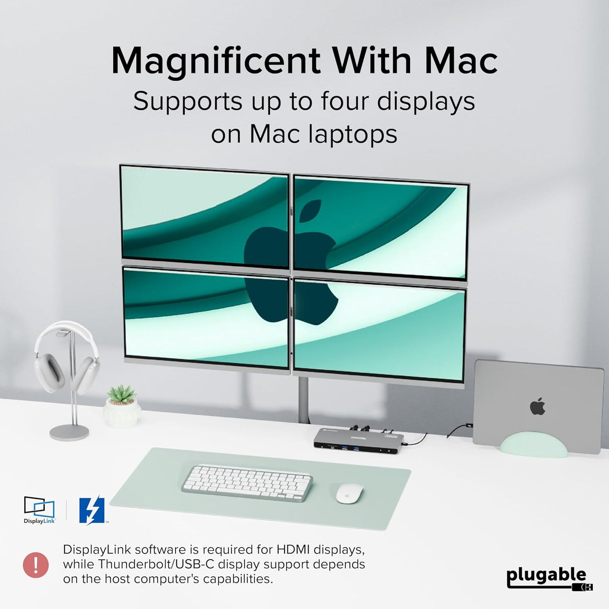 Plugable Thunderbolt 4 Dock Quad Monitors, 100W, Connect Four 4K Monitors