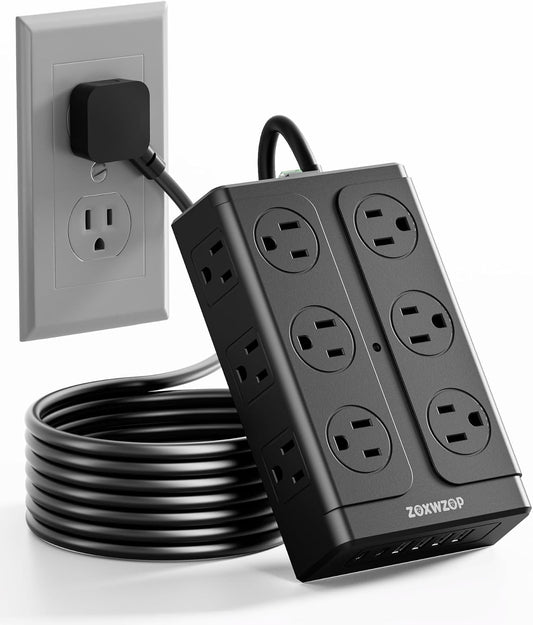 Surge Protector Power Strip 10FT Flat Plug 12 Outlets with 6 USB Ports