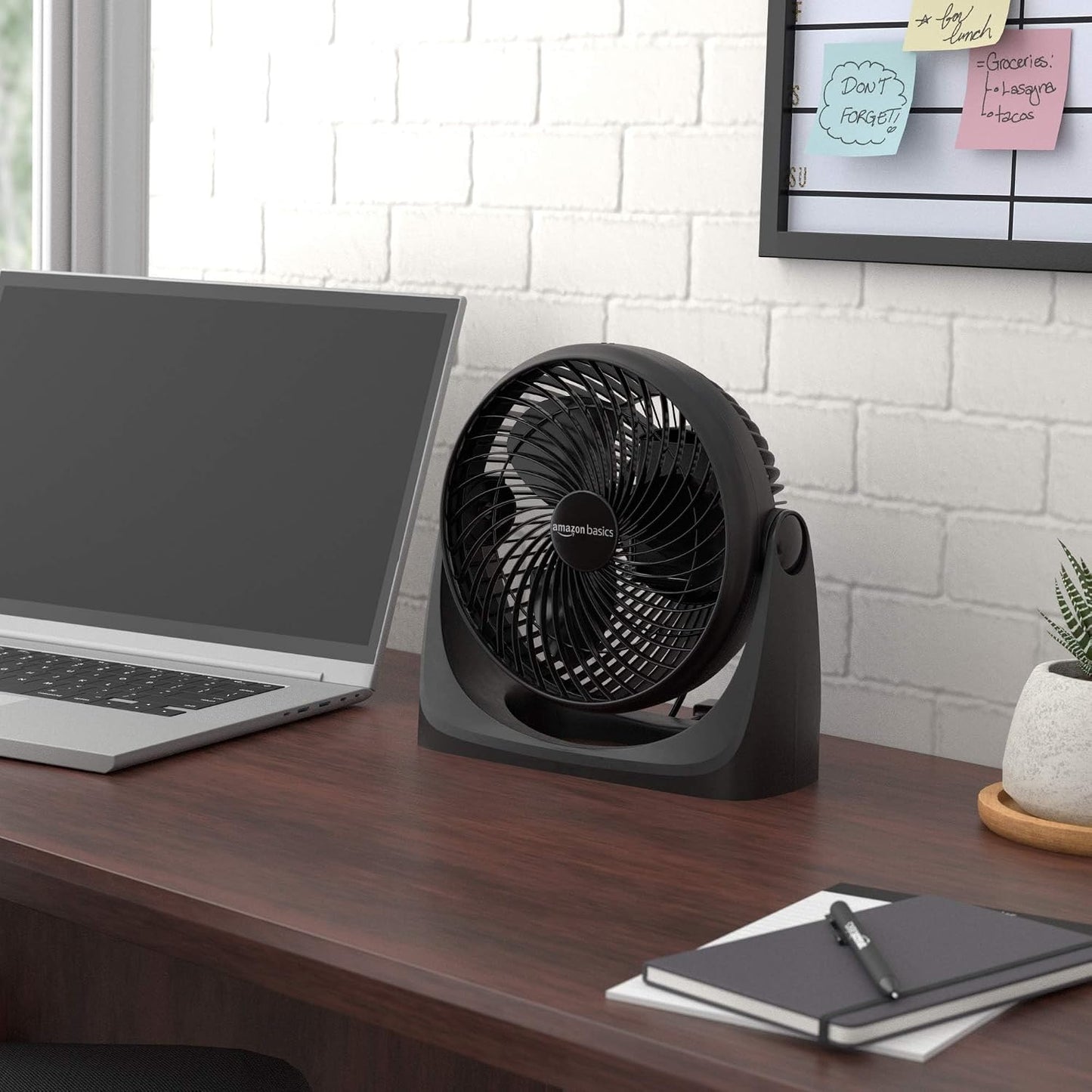 Amazon Basics Air Circulator Desk Fan for Bedroom, Home and Office, 90-Degree Tilt Head, 3 Speed Settings, Cooling, 35 Watts, Black, 11.1"W x 6.3"D x 10.9"H