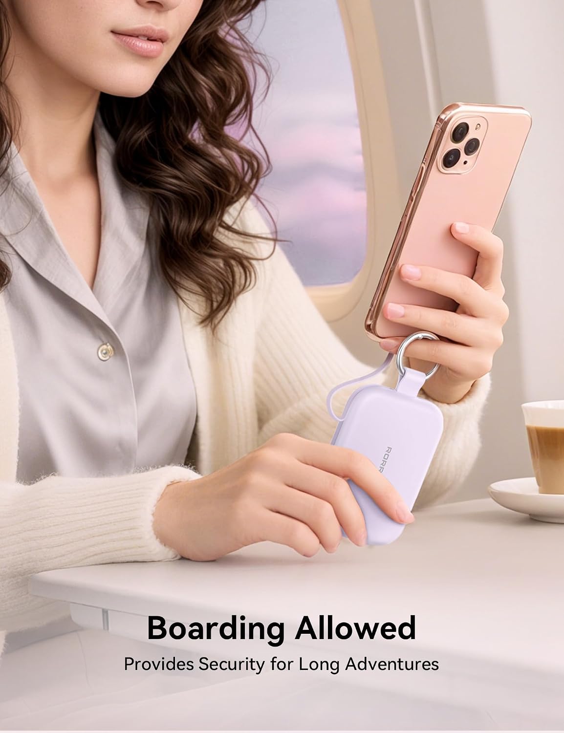 RORRY CharmGo Portable Charger, 5000mAh Power Bank with Built-in Cables | 20W,Keychain,Travel Essential,Battery Pack,USB-C,Compact,All in Mini,for iPhone 17/16/15,for AirPods 2/3/4/Pro,for iPad