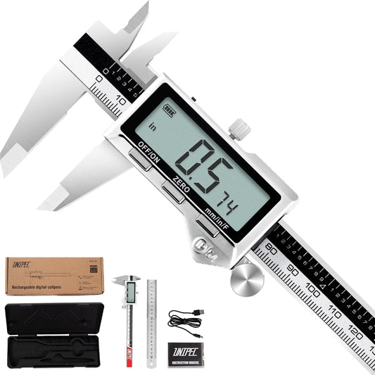 Rechargeable Digital Caliper 6 Inch, Stainless Steel | Large LCD Display, Inch/mm/Fraction Conversion, Electronic Micrometer, Professional Vernier Measuring Tool