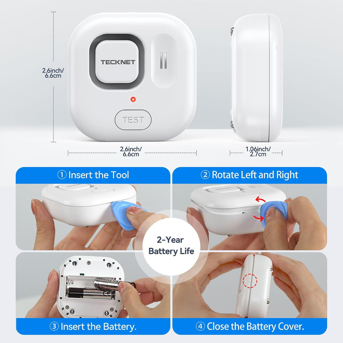 TECKNET WiFi Water Leak Detectors, Leak & Drip Alert with APP Push and Sound Alarm, Smart Water Sensor with 120dB Adjustable Alarm, for Home Kitchen Bathroom Basement (2 Pack, Battery Included)